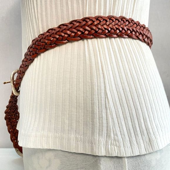 Talbots Belt Womens Medium Waist Braided Cinnamon Brown Genuine Leather - Picture 5 of 12